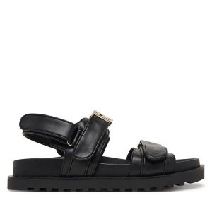 Sandały Guess. Czarne sandały Guess, z aplikacjami, bez obcasa, na płaskiej podeszwie, bez zapięcia. Za 479,99 zł.