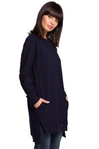 Granatowa Długa Nierozpinana Bluza z Rozporkami. Brązowe bluzy MOE, l, bez wzorów, z bawełny, bez kaptura. Za 249,90 zł.