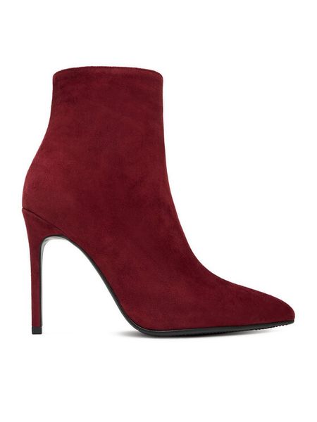 Eva Minge Botki EO-ELAINA-E123-02B Bordowy. Czerwone botki Eva Minge, bez wzorów, ze skóry, bez obcasa, na szpilce, bez zapięcia. Za 289,99 zł.