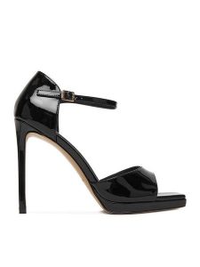 Eva Minge Sandały EO-VIOLET-LT2521-3-1 Czarny. Czarne sandały Eva Minge, bez wzorów, z lakierowanej skóry, bez obcasa, na szpilce, bez zapięcia. Za 429,99 zł.