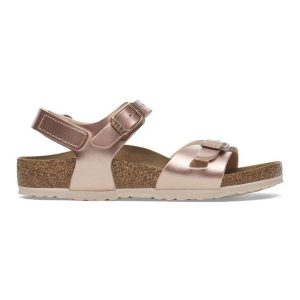 Sandały Birkenstock Rio As 1029530 złoty. Żółte sandały bez wzorów, z materiału, z otwartym noskiem, bez obcasa, bez zapięcia. Za 499,71 zł.