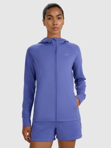 4F Bluza treningowa regular szybkoschnąca damska - granatowa S. Niebieskie bluzy 4f, s, bez wzorów, z dzianiny, z kapturem. Za 199,99 zł.