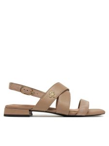 Tommy Hilfiger Sandały FW0FW08507 Beżowy. Brązowe sandały TOMMY HILFIGER, bez wzorów, ze skóry, bez obcasa, na płaskiej podeszwie, bez zapięcia. Za 379,99 zł.
