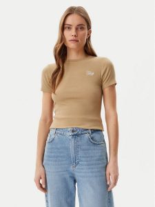 Guess T-Shirt W5GP62 KA0H1 Beżowy Regular Fit. Brązowe t-shirty Guess, xl, z aplikacjami, z bawełny, bez kołnierzyka, bez ramiączek. Za 89,99 zł.