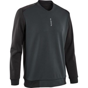 Bluza do piłki nożnej T100. Czarne bluzy KIPSTA, s, bez wzorów, z elastanu, bez kaptura. W wyprzedaży za 44,99 zł.