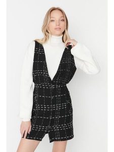 Trendyol Sukienka w kolorze czarno-białym rozmiar: 40. Czarne sukienki Trendyol, na imprezę, bez wzorów, bez kołnierzyka, bez ramiączek, mini. Za 52,67 zł.