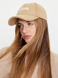 Guess Czapka z daszkiem AW5182 WOL01 Beżowy. Brązowe czapki Guess, z aplikacjami, z materiału. Za 129,99 zł.