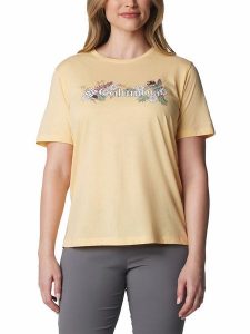 Columbia Koszulka "Bluebird Day™" w kolorze żółtym rozmiar: XS. Żółte bluzki Columbia, xs, bez wzorów, z bawełny, bez kołnierzyka, bez ramiączek. Za 39,49 zł.