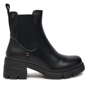 Botki Refresh. Czarne botki Refresh, bez wzorów, bez obcasa, na słupku, bez zapięcia. Za 309,99 zł.