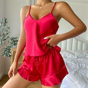 Zestaw bielizny nocnej z topem i szortami z miękkiego materiału Pieternel. Szare komplety bielizny Intica, bez wzorów. Za 129,00 zł.