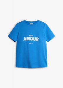 T-shirt 2w1 na okres ciąży i do karmienia z bawełny organicznej. Niebieskie t-shirty bonprix, bez wzorów, z bawełny, bez kołnierzyka, moda ciążowa, bez ramiączek. Za 77,99 zł.
