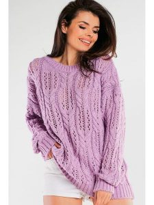 Awama Sweter w kolorze fioletowym rozmiar: onesize. Różowe swetry oversize Awama, bez wzorów, bez ramiączek. Za 101,06 zł.