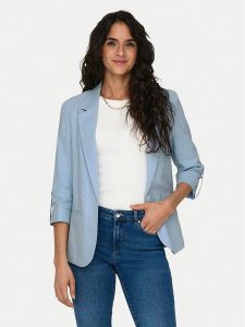 ONLY Marynarka Caro 15312199 Błękitny Loose Fit. Niebieskie marynarki i żakiety ONLY, bez wzorów, ze lnu. Za 139,99 zł.