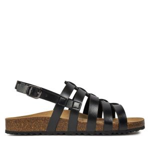 Sandały Geox. Czarne sandały Geox, bez wzorów, bez obcasa, na płaskiej podeszwie, bez zapięcia. Za 349,99 zł.