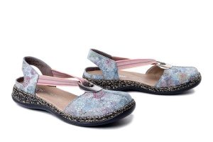 RIEKER 46361-90 multi, sandały damskie. Sandały Rieker, bez wzorów, z gumy, bez obcasa, bez zapięcia. Za 329,90 zł.