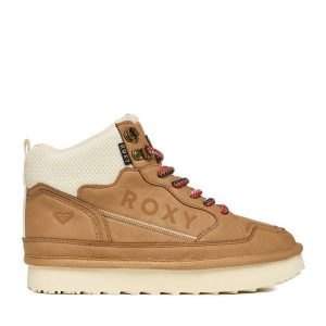 Trzewiki Roxy. Brązowe botki Roxy, bez wzorów, bez obcasa, na płaskiej podeszwie, bez zapięcia. Za 249,99 zł.