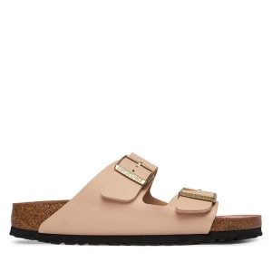 Klapki Birkenstock. Brązowe klapki Birkenstock, bez wzorów, bez obcasa. Za 449,99 zł.