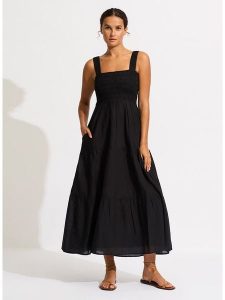 Seafolly Sukienka w kolorze czarnym rozmiar: M. Czarne sukienki Seafolly, m, bez wzorów, z bawełny, bez kołnierzyka, bez ramiączek, maxi. Za 188,36 zł.