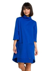 Bewear Sukienka w kolorze kobaltowym rozmiar: XXL. Niebieskie sukienki Bewear, xxl, bez wzorów, z asymetrycznym kołnierzem, bez ramiączek, midi, asymetryczne. Za 118,56 zł.