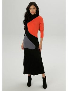 Aniston Sukienka w kolorze czarno-pomarańczowo-szarym rozmiar: 36. Czarne sukienki Aniston, bez wzorów, bez kołnierzyka, bez ramiączek, maxi. Za 95,99 zł.