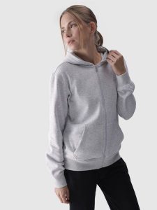 4F Bluza dresowa rozpinana z kapturem damska - szara XS. Szare bluzy 4f, xs, bez wzorów, z bawełny, z kapturem. W wyprzedaży za 119,99 zł.