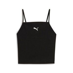 Damski prążkowany tank top Puma Wardrobe Essentials. Czarne topy Puma, l, bez wzorów, z bawełny, bez kołnierzyka, bez ramiączek. Za 190,00 zł.
