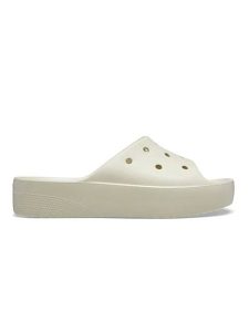 Crocs Klapki "Classic Platform" w kolorze beżowym rozmiar: 41/42. Brązowe klapki Crocs, bez wzorów, z otwartym noskiem, bez obcasa, na platformie. Za 120,95 zł.