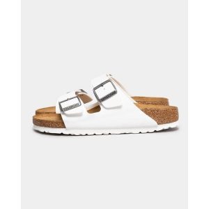 Klapki damskie Birkenstock Arizona Bf. Białe klapki Birkenstock, bez wzorów, z materiału, bez obcasa. Za 279,00 zł.