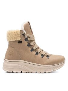 Rieker Trzewiki 48034-20 Brązowy. Brązowe botki Rieker, bez wzorów, z materiału, bez obcasa, na płaskiej podeszwie, bez zapięcia. Za 303,99 zł.