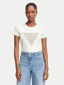 Guess T-Shirt W6BI61 K7948 Kremowy Regular Fit. Białe t-shirty Guess, s, z aplikacjami, z bawełny, bez kołnierzyka, bez ramiączek. Za 194,99 zł.