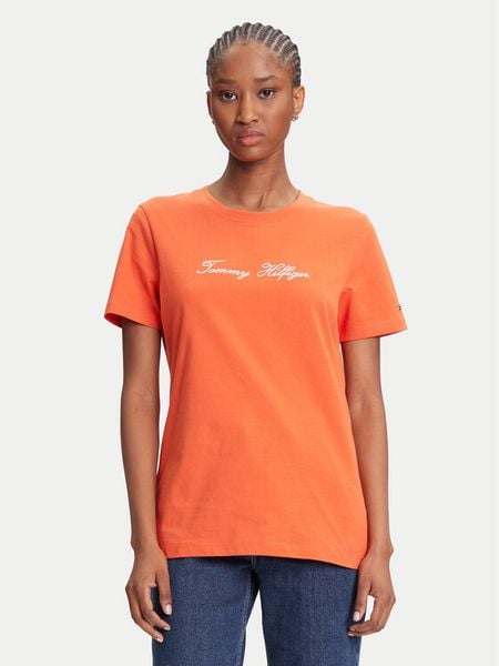 Tommy Hilfiger T-Shirt Script WW0WW45746 Pomarańczowy Regular Fit. Brązowe t-shirty TOMMY HILFIGER, l, bez wzorów, z bawełny, bez kołnierzyka, bez ramiączek. Za 109,99 zł.