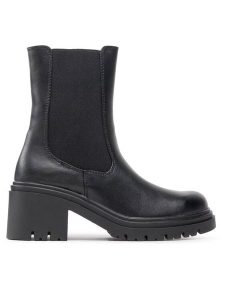 DeeZee Botki ZAL6108-1 Czarny. Czarne botki DeeZee, bez wzorów, ze skóry, bez obcasa, na słupku, bez zapięcia. Za 229,99 zł.