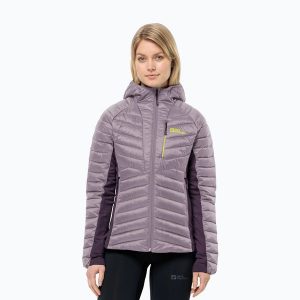 Kurtka ocieplana damska Jack Wolfskin Routeburn Pro Ins. Fioletowe kurtki Jack Wolfskin, bez wzorów, z puchu, bez kaptura. Za 589,99 zł.