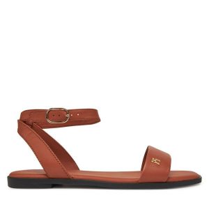 Sandały Tommy Hilfiger. Brązowe sandały TOMMY HILFIGER, bez wzorów, bez obcasa, na płaskiej podeszwie, bez zapięcia. Za 289,99 zł.