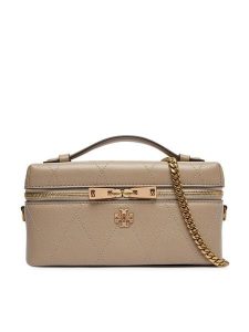 Tory Burch Torebka Charlie Quilted East-West Vanity Case 186036 Beżowy. Brązowe kuferki Tory Burch, bez wzorów, ze skóry, bez dodatków. Za 2 419,00 zł.