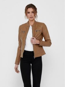 ONLY Kurtka z imitacji skóry Bandit 15081400 Brązowy Regular Fit. Brązowe kurtki ONLY, bez wzorów, ze skóry, bez kaptura. Za 209,99 zł.