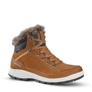 Buty turystyczne damskie, Quechua SH500 X-Warm mid, wodoodoporne. Brązowe buty trekkingowe QUECHUA, z kauczuku, przed kolano, bez zapięcia. Za 279,99 zł.