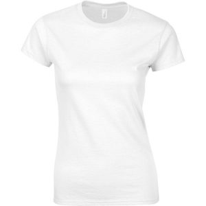 Koszulka Damska Krótki Rękaw Soft Style. Białe bluzki GILDAN, s, bez wzorów, sportowe, bez kołnierzyka, bez ramiączek. Za 25,99 zł.