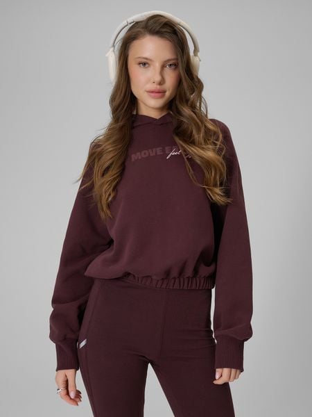 4F Bluza dresowa regular z kapturem damska - brązowa L. Brązowe bluzy 4f, l, bez wzorów, z dresówki, z kapturem. Za 159,99 zł.