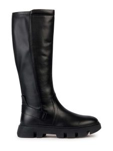 Geox Skórzane kozaki "Vilde" w kolorze czarnym rozmiar: 37. Czarne kozaki Geox, na zimę, bez wzorów, bez obcasa, bez zapięcia. Za 456,87 zł.