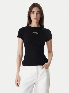 Guess Jeans T-Shirt W6RP21 KA0H1 Czarny Slim Fit. Czarne t-shirty Guess Jeans, m, z aplikacjami, z bawełny, bez kołnierzyka, bez ramiączek. Za 159,99 zł.