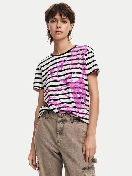 Desigual T-Shirt Mickey Drawing 24WWTKA1 Biały Regular Fit. Białe t-shirty Desigual, s, bez wzorów, z bawełny, bez kołnierzyka, bez ramiączek. Za 139,99 zł.