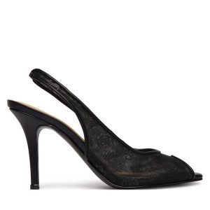 Sandały Guess. Czarne sandały Guess, z aplikacjami, bez obcasa, na szpilce, bez zapięcia. Za 554,99 zł.