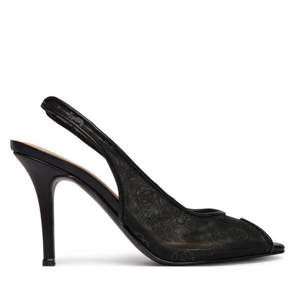Sandały Guess. Czarne sandały Guess, z aplikacjami, bez obcasa, na szpilce, bez zapięcia. Za 554,99 zł.