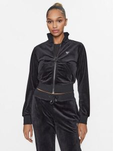 Guess Bluza V3BQ22 KBXI2 Czarny Regular Fit. Czarne bluzy Guess, xs, z aplikacjami, z syntetyku, bez kaptura. Za 179,99 zł.