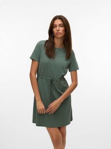 Vero Moda Sukienka w kolorze khaki rozmiar: M. Brązowe sukienki Vero Moda, m, bez wzorów, z materiału, bez kołnierzyka, bez ramiączek, mini, rozkloszowane. Za 74,46 zł.