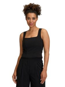 Vera Mont Top w kolorze czarnym rozmiar: 36. Czarne topy Vera Mont, bez wzorów, z nylonu, retro, bez kołnierzyka, bez ramiączek. Za 104,99 zł.