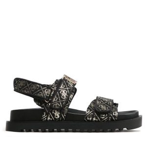 Sandały Guess. Czarne sandały Guess, z aplikacjami, bez obcasa, na płaskiej podeszwie, bez zapięcia. Za 369,99 zł.