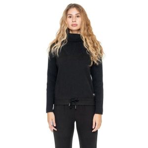 Leone 1947 Warm Touch Damen Rollkragen-Bluza zimowa ze Strickeinsätzen. Czarne bluzy LEONE 1947 APPAREL, na zimę, bez wzorów, z elastanu, bez kaptura. W wyprzedaży za 169,09 zł.