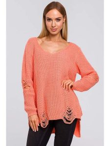 Made of emotion Sweter w kolorze koralowym rozmiar: onesize. Czerwone swetry oversize Made Of Emotion, bez wzorów, ze splotem, bez ramiączek. Za 57,47 zł.